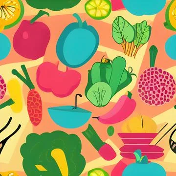 Food vegetable random pattern seamless, abstract element vintage design wal.. Stock Illustration