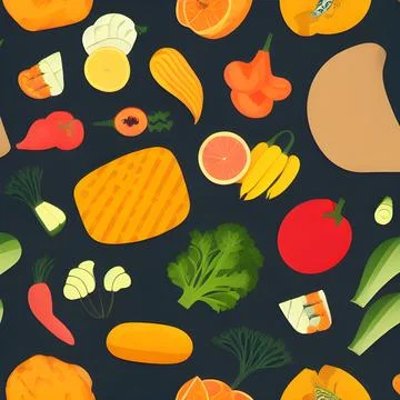 Food vegetable random pattern seamless, abstract element vintage design wal.. Stock Illustration