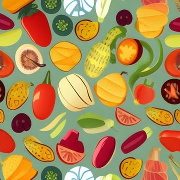 Food vegetable random pattern seamless, abstract element vintage design wal.. Stock Illustration