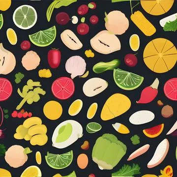 Food vegetable random pattern seamless, abstract element vintage design wal.. Stock Illustration
