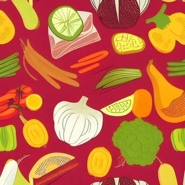 Food vegetable random pattern seamless, abstract element vintage design wal.. Stock Illustration