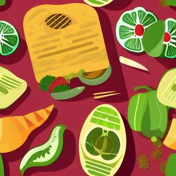 Food vegetable random pattern seamless, abstract element vintage design wal.. Stock Illustration