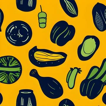 Food vegetable random pattern seamless, abstract element vintage design wal.. Stock Illustration