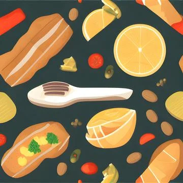 Food vegetable random pattern seamless, abstract element vintage design wal.. Stock Illustration