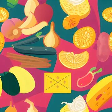 Food vegetable random pattern seamless, abstract element vintage design wal.. Stock Illustration