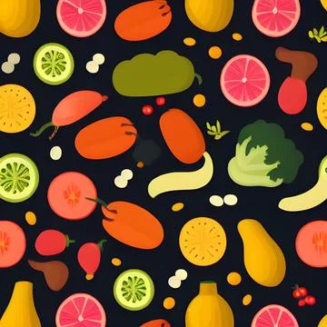 Food vegetable random pattern seamless, abstract element vintage design wal.. Stock Illustration