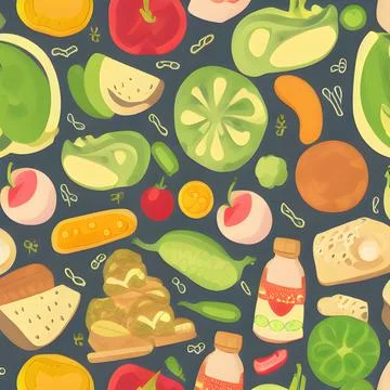 Food vegetable random pattern seamless, abstract element vintage design wal.. Stock Illustration