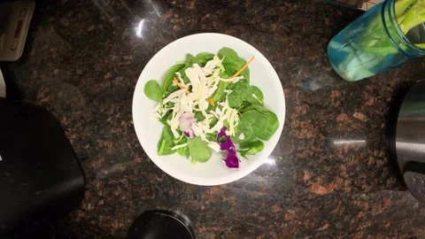 Food vlogger coleslaw preparation tutorial. Close up top view. Video stock 321498391