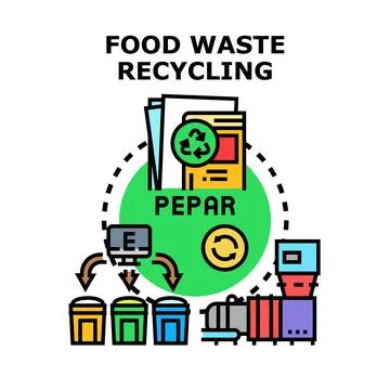 Food waste recycling process separating biodegradable waste for compost Stock Illustration