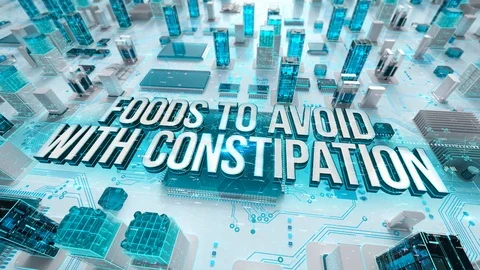 Foods to Avoid with Constipation with medical digital technology concept 스톡 동영상 106735157