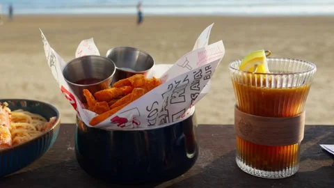 Foods on the beach bar table Stock Footage 300690484