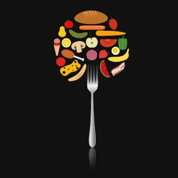 Foods in circle on the fork Stock Illustration