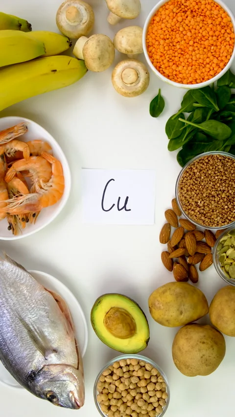 Foods that contain copper. Selective focus. 動画素材 334872740