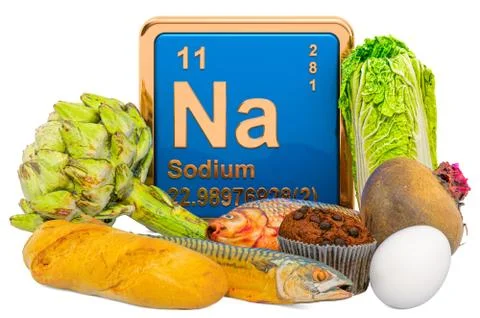 Foods Highest in Sodium, 3D rendering Stock Illustration