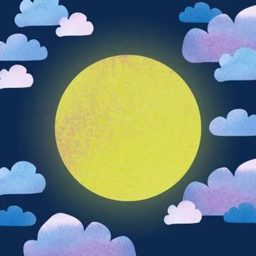 Fool moon lullabye. Cute minimal cartoon style illustration of the shining full Stock Illustration