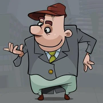 Fooling around cartoon smiling funny man in tailcoat and cap Stock Illustration