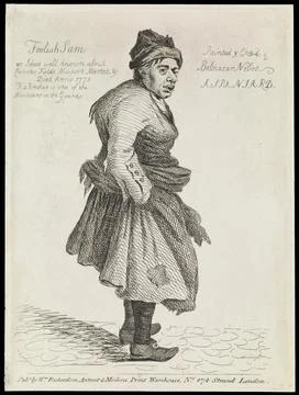 Foolish Sam, a mentally defective man in London. Etching by B. Nebot, ca. 177 Illustrazione stock
