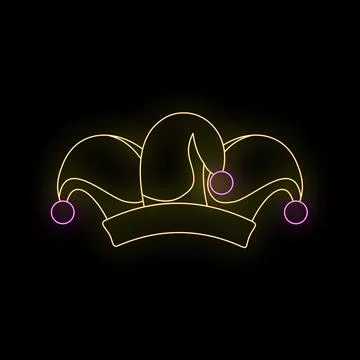 Fool's cap neon sign glowing on black background Stock Illustration