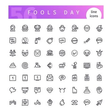Fools Day Line Icons Set Stock Illustration