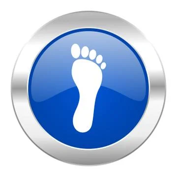 Foot blue circle chrome web icon isolated. Ilustración de archivo