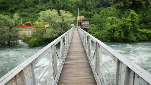 Foot bridge on Adda river Stock Footage 132396308