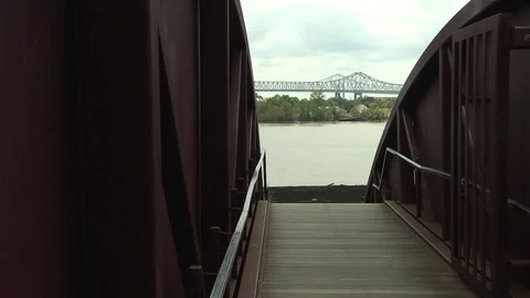 Foot bridge overlooking another bridge over the river Stock Footage 84508954