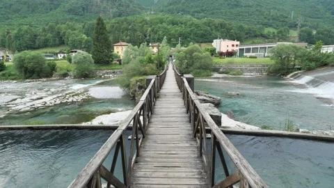 Foot bridge on Serio river Stock Footage 131347036