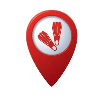 Foot fins symbol on map pointer Stock Illustration
