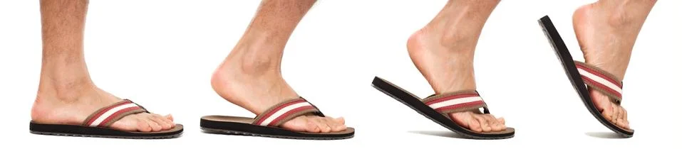 Foot in flip flop walking sequence Stock Photos