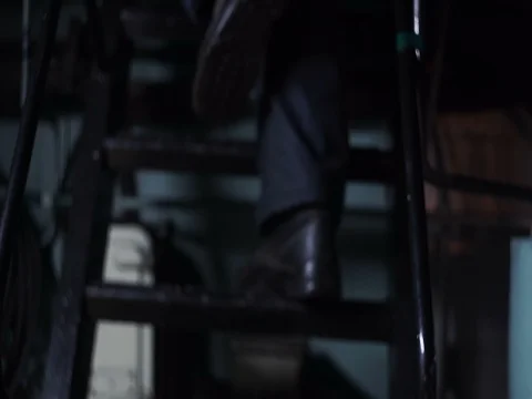 Foot going upstairs of the engine room, ship Stock Footage 71874016