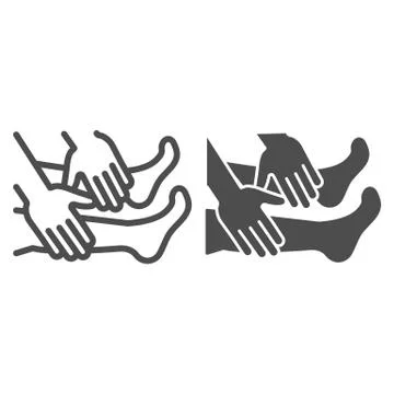 Foot massage line and solid icon, spa salon procedure concept, Two hands massage Stock Illustration