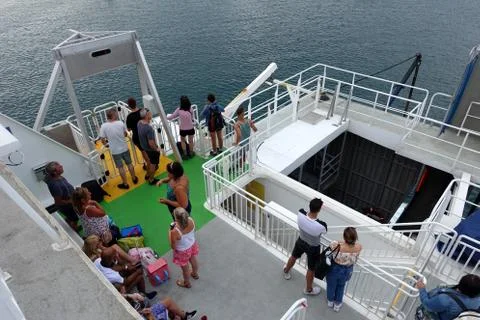 Foot passengers waiting to disembark Stock Photos