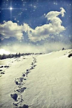 Foot path in the snow Stock Photos