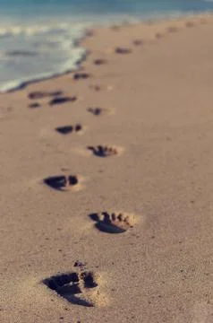 Foot prints by the beach Foto stock