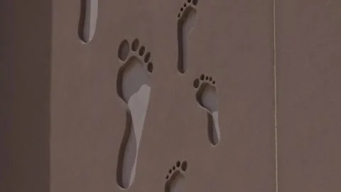 Foot prints on wall Stock Footage 307960569