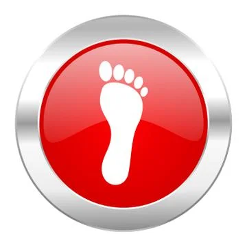 Foot red circle chrome web icon isolated. Stock Illustration