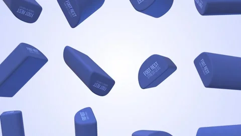 Foot Rest Pillows Falling on a Light Blue Background. Office Foot Stool 3D. 4K Stock Footage 303964167