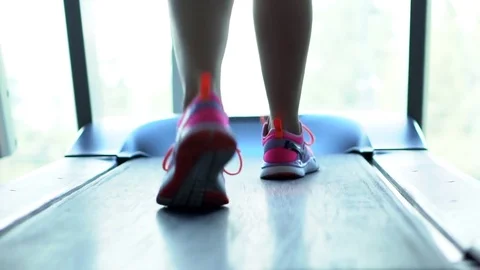 Foot runner on a treadmill, close-up Stock Footage 80222830