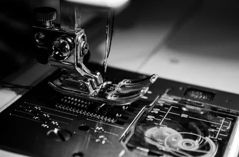 Foot Sewing Machine With Thread Inserted On The Needle Stock Photos