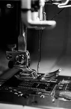 Foot Sewing Machine With Thread Inserted On The Needle Stock Photos