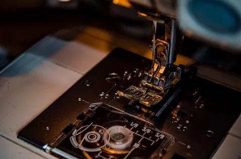 Foot Sewing Machine With Thread Inserted On The Needle Stock Photos