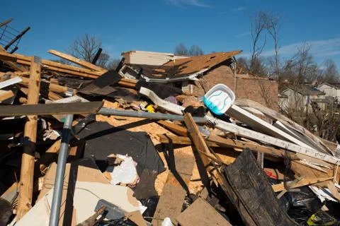 Foot spa on top of tornado debris Stock Photos