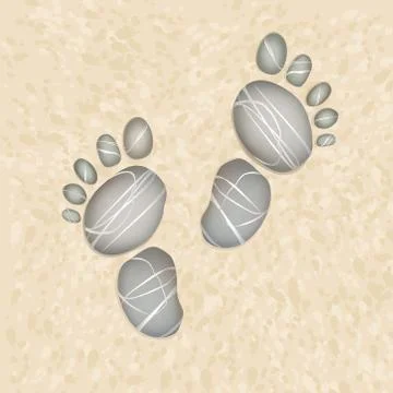 Foot step pebble stone. Summer holiday beach background. Stock Illustration