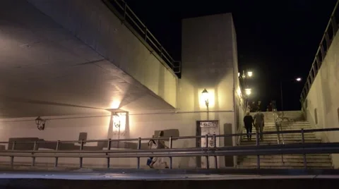 Foot traffic through an underground passage in the evenings. More people Stock Footage 59841295
