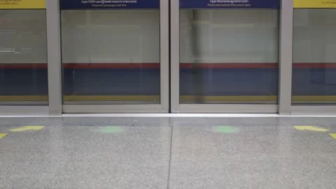 Foot view to platform of subway metro train station train commuter opens the  Stock Footage 201552021