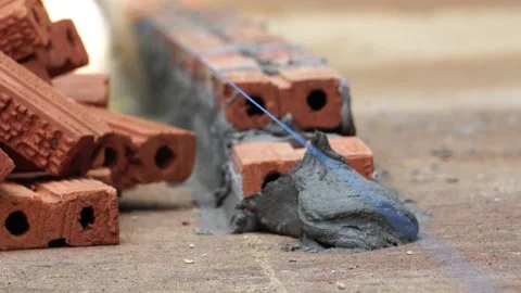 Footage 4K: Brick installation in construction site Stock Footage 158173523