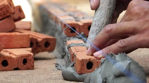 Footage 4K: Brick installation in construction site Stock Footage 158173726