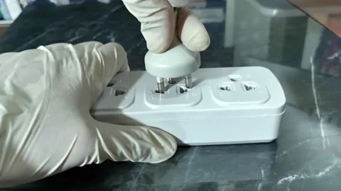 Footage 4K close-up. Plugging the plug into power outlet Stock Footage 170527679