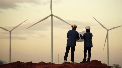 Footage 4K: engineers and technician are talking about wind turbine Stock Footage 144895515