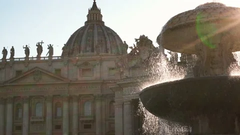 Footage 4K of the fountain in Saint Peter Square in Vatican City, Rome, Italy Stock Footage 155730153